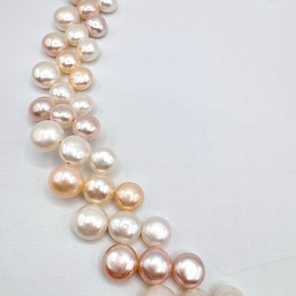 Layered Genuine Button Pearl Necklace Cream Peach Pink Wedding Season Bridal - Picture 7 of 15